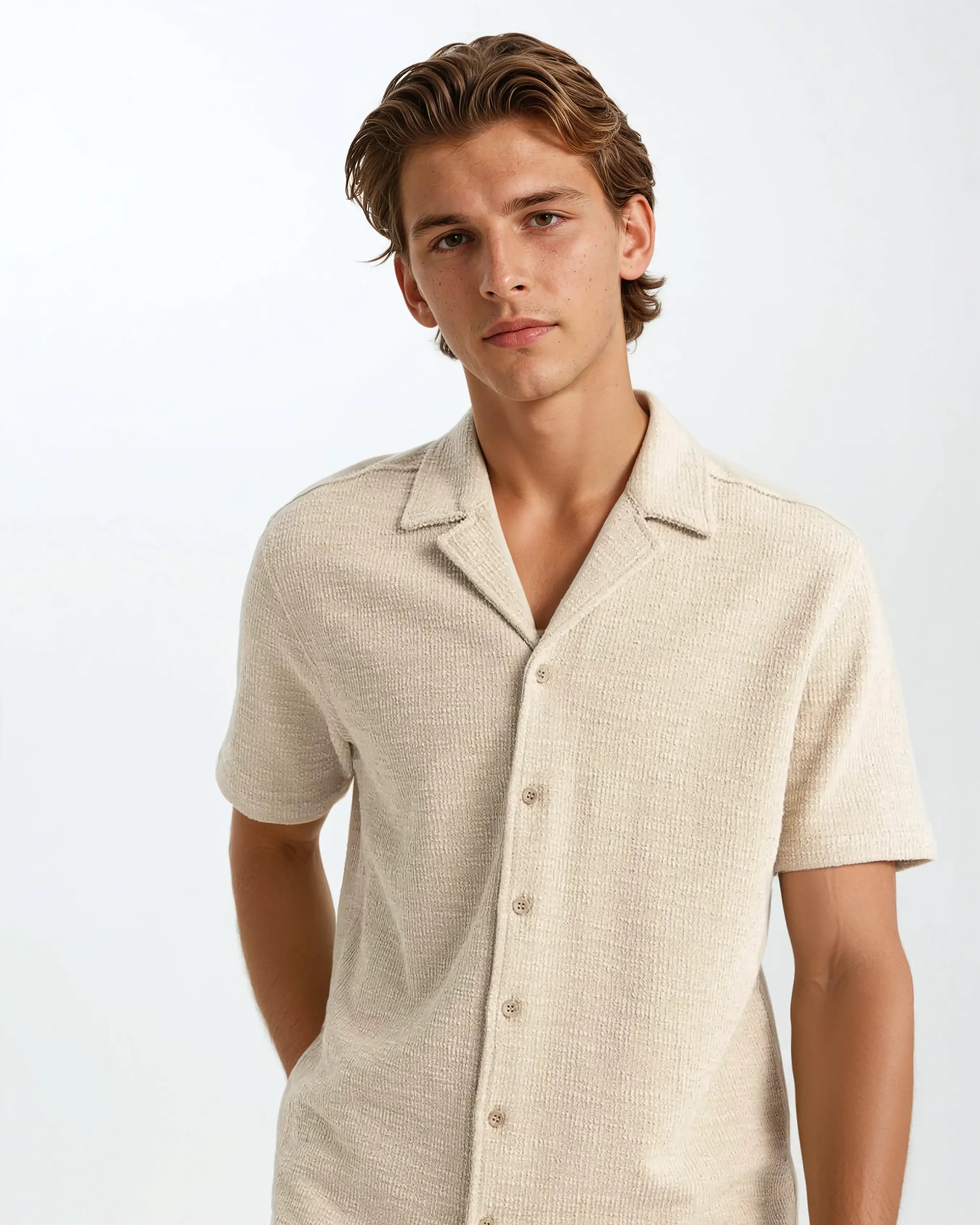 Vaffel Skjorte Beige