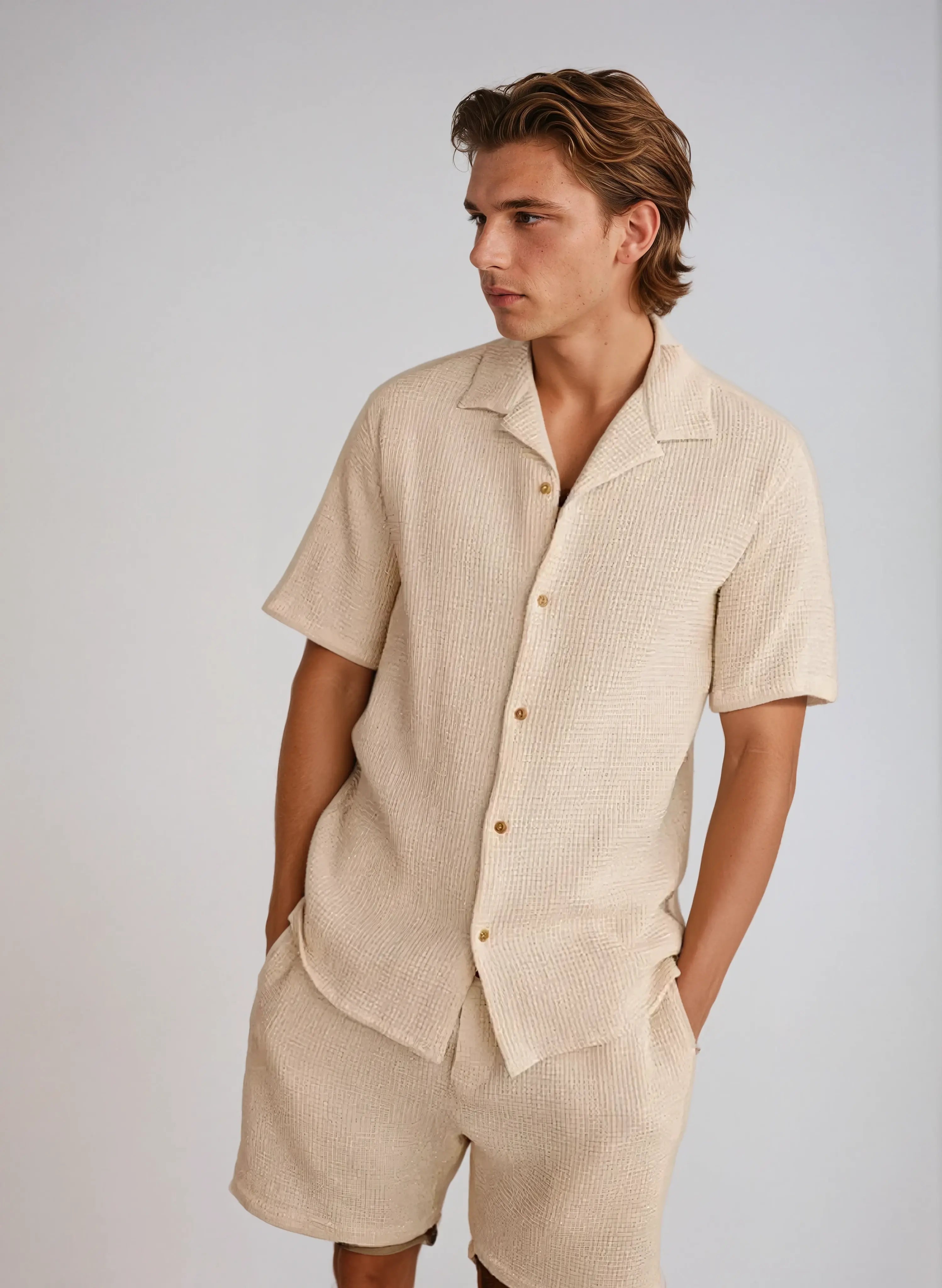 Vaffel Skjorte Beige